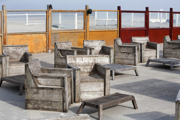 Scaffolding furniture on the beach