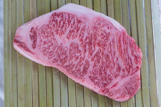 Japanese Beef, texture of the marble fillet piece of Japanese Saga beef steak cut.