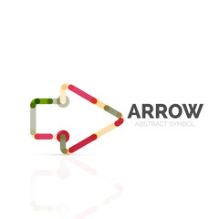 Linear arrow abstract logo, connected multicolored segments of lines in directional pointer figure