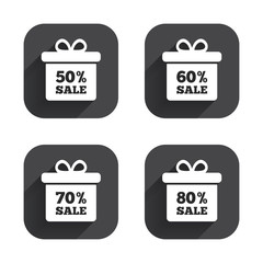 Sale gift box tag icons. Discount symbols.