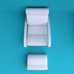 Armchair in corner of the room. Top view.