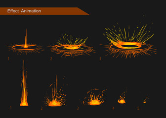 Vector effect. Effect for game. Explode effect animation. Cartoon explosion frames
