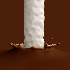 Illustration of  liquid pouring with splashes against color background.