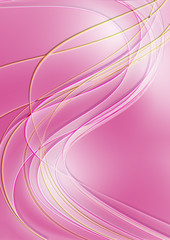 Abstract curved  yellow and crimson lines covered pink gradient background