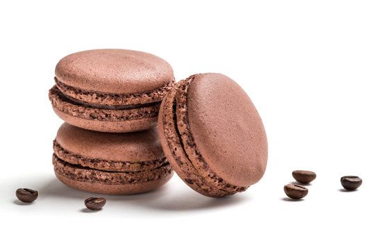Coffee macaroons on a white background