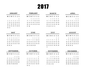 Calendar for 2017 on white background. - obrazy, fototapety, plakaty