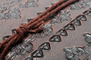 Close up of leather book