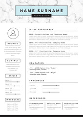 Resume template with marble texture