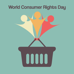 People icons carrying a shopping basket. Vector minimal concept for world consumer rights day