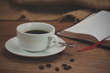 Coffee cup against a rustic background