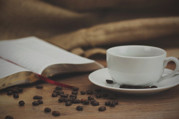 Coffee cup against a rustic background
