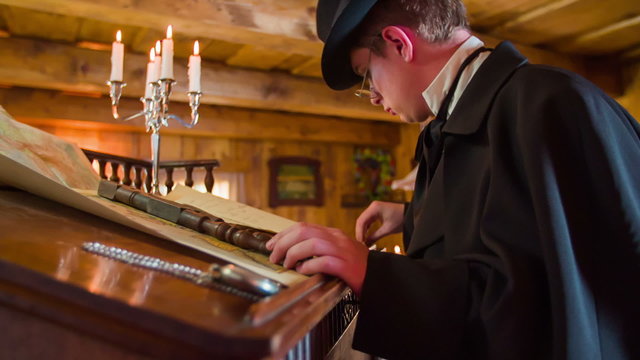 Man from Middle Ages stops working and think 