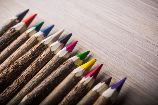 closeup of color pencils