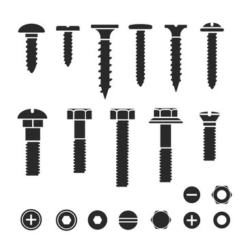 Silhouettes of wall bolts, nuts and screws