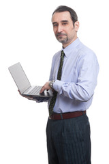 businessman using laptop isolated