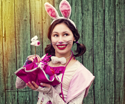 Woman easter hare