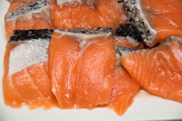  Fresh Salmon Slice on white plate.