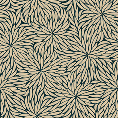 Abstract strokes flowers seamless pattern on dark background