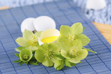 Easter decoration with egg shells and filled with tempera paints