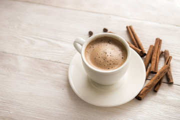 White cup of espresso coffee
