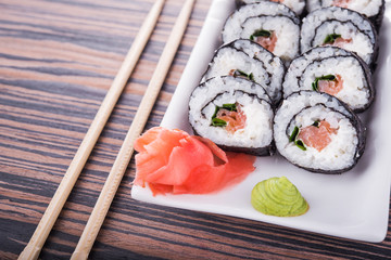 sushi with rice and salmon