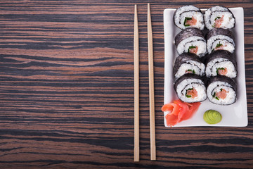 sushi with rice and salmon