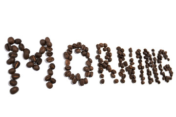 morning word made of coffee beans