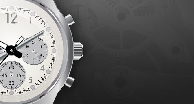 Stylish detailed watch on a dark background.Vector