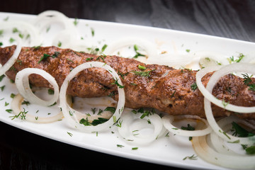 lula kebab with onion and spices