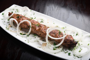 lula kebab with onion and spices