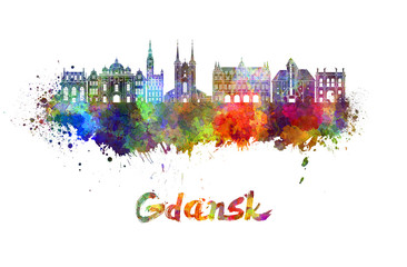 Gdansk skyline in watercolor - obrazy, fototapety, plakaty