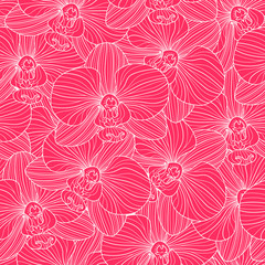 White lines on bright pink background orchid seamless pattern