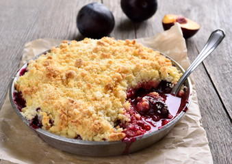 Plum crumb baking