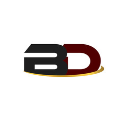 BD alphabet in grey and red with golden curve