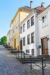 Street and stairs at the wooden houses in Bergen, Norway