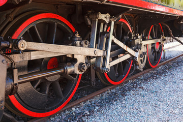 Old steam locomotive wheels on the rails