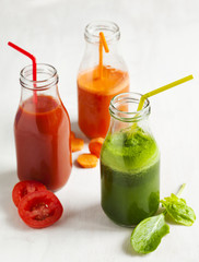 Fruits and vegetable juice in bottle.