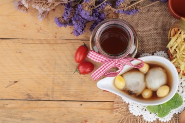 Chinese dessert ,glutinous rice balls in ginger soup.