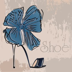 Туфля с сине-голубым бантом, Обувь на высоком каблуке