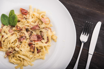 pasta with bacon amd mint