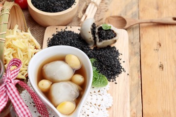 Chinese dessert ,glutinous rice balls in ginger soup.