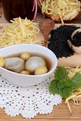 Chinese dessert ,glutinous rice balls in ginger soup.