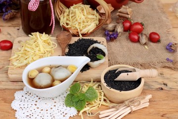 Chinese dessert ,glutinous rice balls in ginger soup.