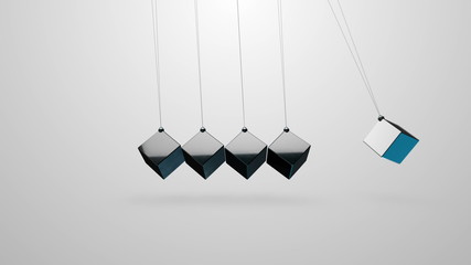 Loopable video 3840x2160 UHD - Modified Newton's cradle with swinging cubes instead of spheres, ideal physics and balance concept. - Powered by Adobe