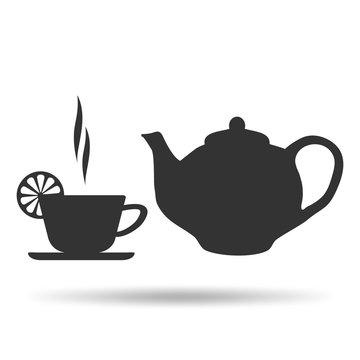 A Cup of hot tea with lemon and teapot icons