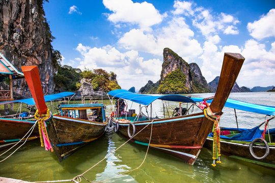 Long tail boat in Koh Panyi, Fishing Village in Phang Nga. Thail
