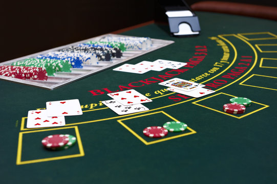 Black Jack table with cards and tokens