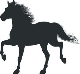 Drawing the black and white silhouette of running horse