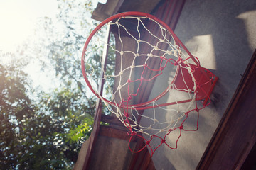 Closeup of basketball hoop with vintage look