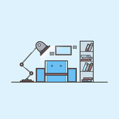 reading room and recreation. Vector line art color illustration